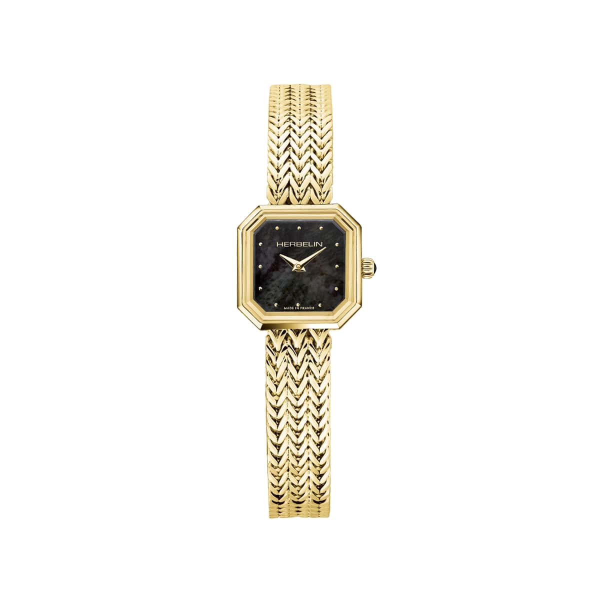 Montre Femme OCTOGONE bracelet acier inoxydable doré cadran noir 17436BP49